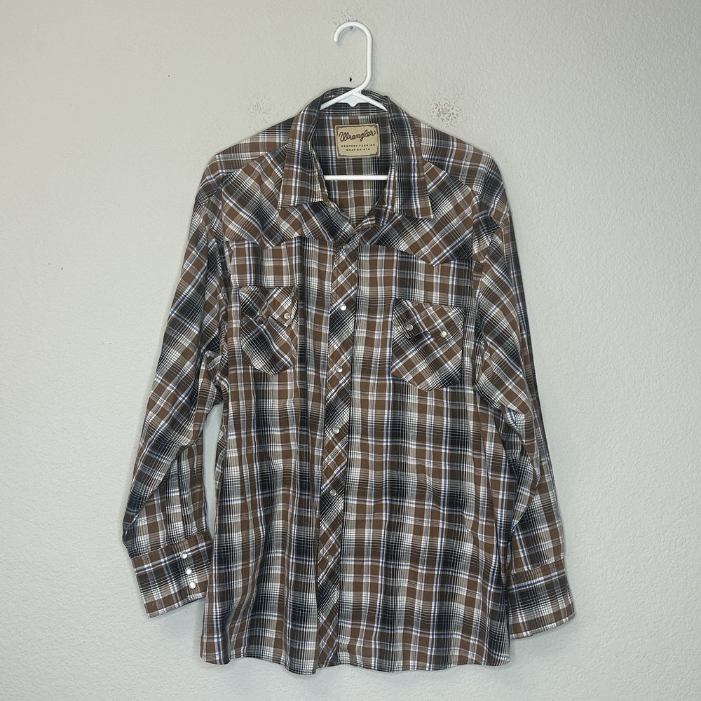 Vtg Wrangler Western Pearl Snap Shirt 3XL Plaid Multicolor Long Sleeve Button Up